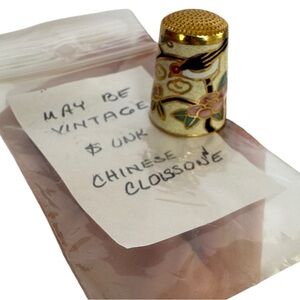 Vintage Chinese Cloisonné Thimble – Crane & Floral‎ Motif (Collectible)